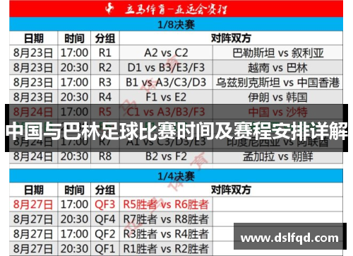 中国与巴林足球比赛时间及赛程安排详解